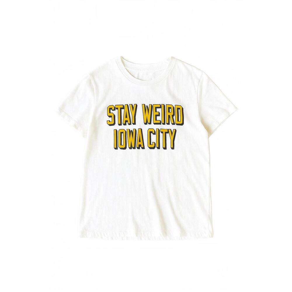 NEW THE ORIGINAL RETRO BRAND women's stay weird iowa city cut tee shirt in antiq